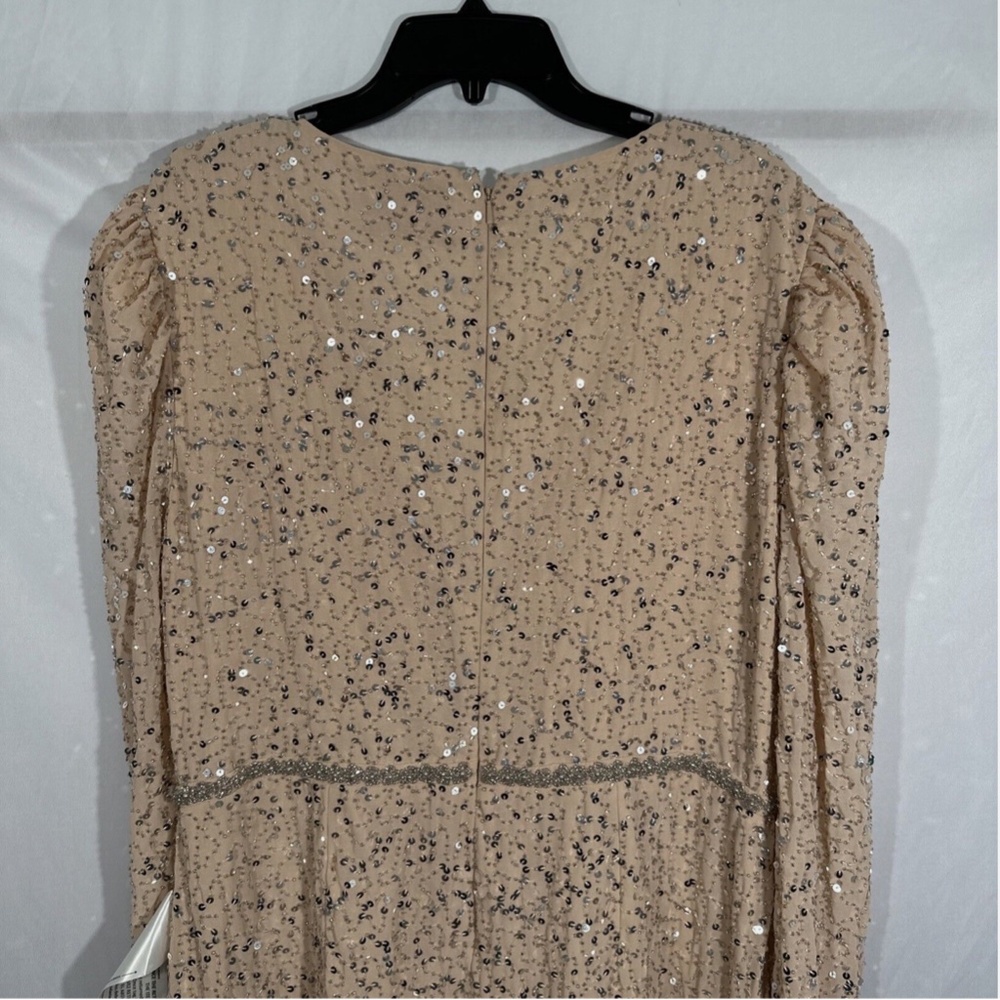 NEW $598 Mac Duggal [ 16 ] Sequin Floral Embellished Long Sleeve‎ Gown Nude - Picture 14 of 16